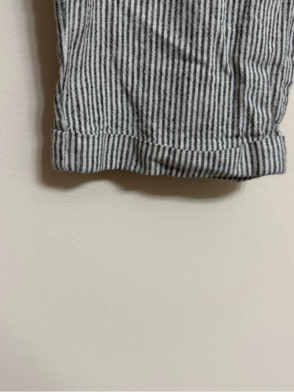 J. Crew Black and White Pinstripe Drawstring Linen Pants